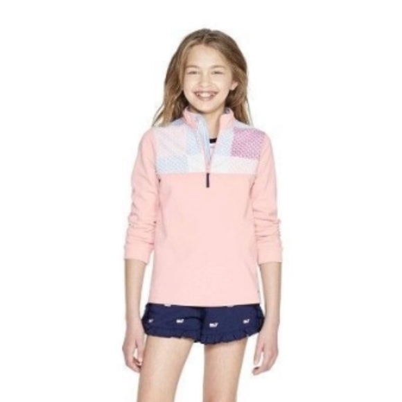 Vineyard Vines Other - Vineyard Vines Girls Medium 1/4 Zip Pink & Whale Patterned Pullover Sweatshirt